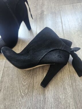 Aldo Black Suede High Heel Ankle Booties with Back Bow - Women